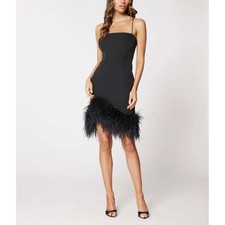 Bianca & Bridgett Dress Size 12 Medium M Marina Black Mini Feathers Party