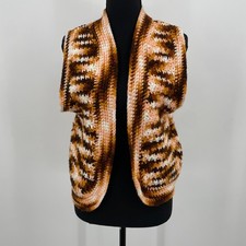 Vintage Handmade Crochet Vest 70s Style Zig Zag Boho Hippie Earth Tones One Size