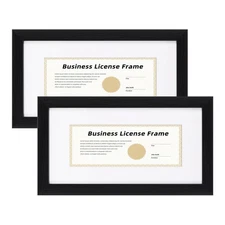 5x10 Business License Frames Set of 2 Standard Bank Check Frame 3x7.5 with Ma...