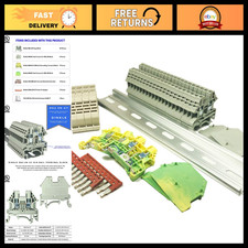 Gray DIN Rail Terminal Block Kit - 20 Dinkle DK2.5N, 12 AWG, 20A, 600V, Ground J