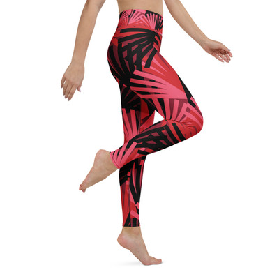 Red Geometric Active Leggings Women's High Waist Stretch Dry Pocket