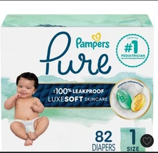 Pampers Pure Diapers, 100% Leakproof, Luxe Soft Skincare, 82 Count