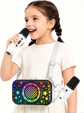 BEBANG Kids Karaoke Machine 2 Wireless Mics Bluetooth Speaker Ages 3-10 Black