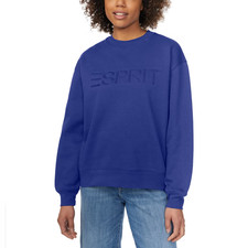 NWT Esprit Women's Logo Fleece Crewneck Sweatshirt Viral 80's Costco in BLUE