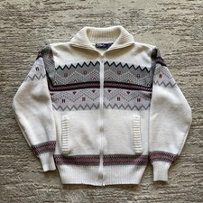 Vintage Blair Full Zip Acrylic Knit Cardigan Sweater Mens Medium White Nordic US