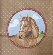 Vintage~Cranston~ Farmlife Collection ~"Horse"~ Cotton Fabric ~Brown BG   8"x8" 