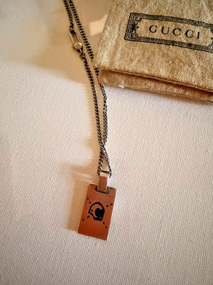 Gucci Ghost Skull Pendant Necklace Sterling Silver 925 GG Logo Authentic