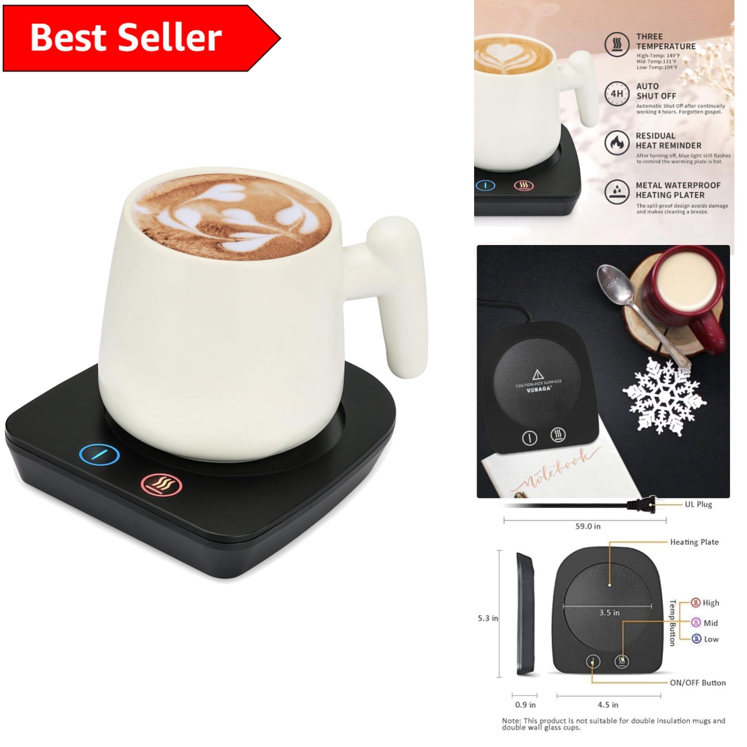 Xmas Black Coffee Warmer - Electric Beverage Heater with Safety Features