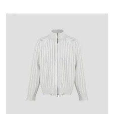 Ivory Knitted Zip-up Sweater with Damage Detail