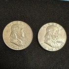 Two (2) Ben Franklin 90% SILVER Half Dollars,  1963