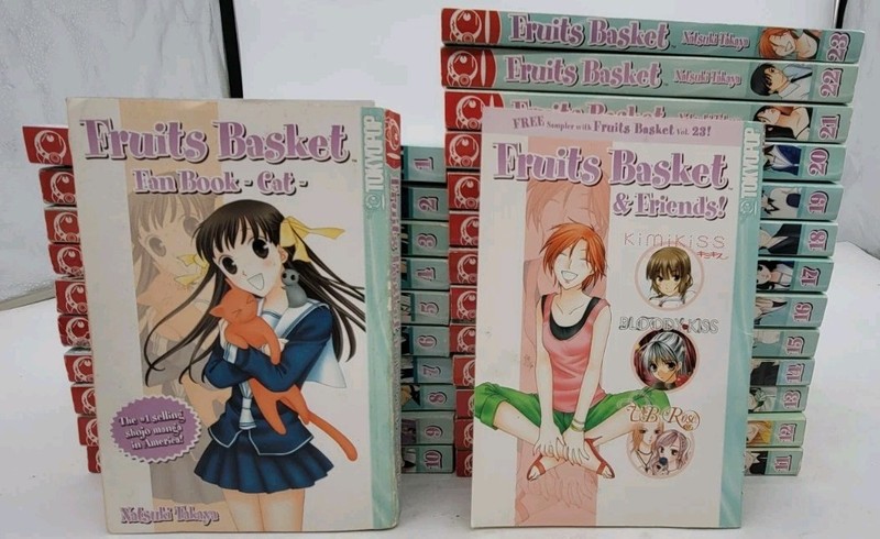 Fruits Basket 1-23 Manga Complete Set Series + Cat Book & Sampler, 12 1st Eds.