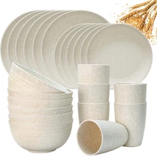 Wheat Straw Dinnerware Sets for 6,  24PCS Lightweight Unbreakable Plastic Plates