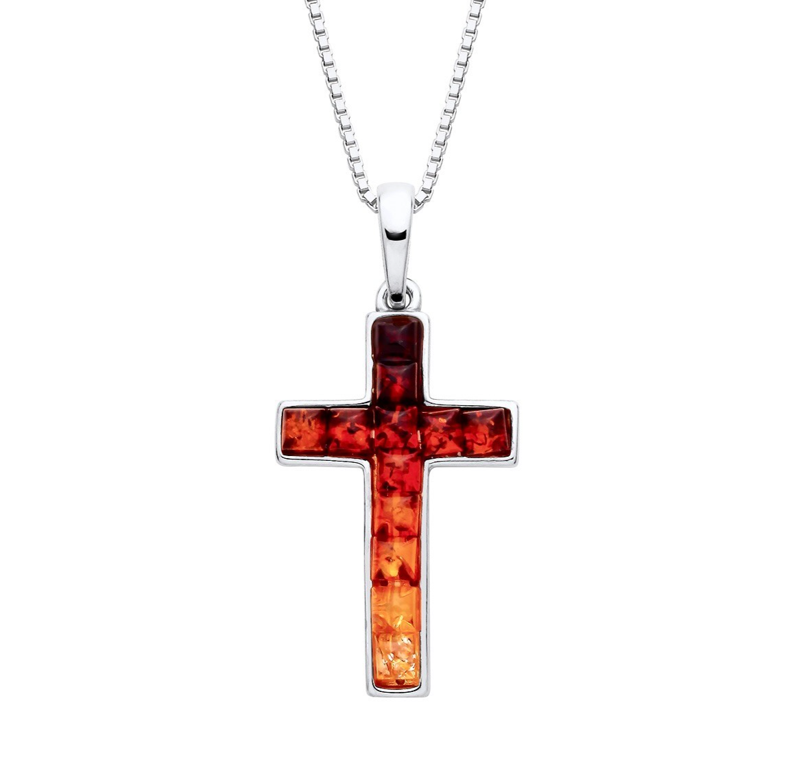 Sterling Silver 925 Natural Baltic Amber Cross Ladies Pendant & Chain Necklace