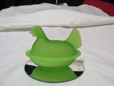 Vintage Indiana Glass Frosted Satin Lime Green Hen on a Nest Candy Dish
