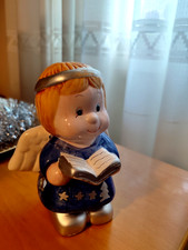 Angioletto portacandela in ceramica (angelo natalizio porta candela/lumini)