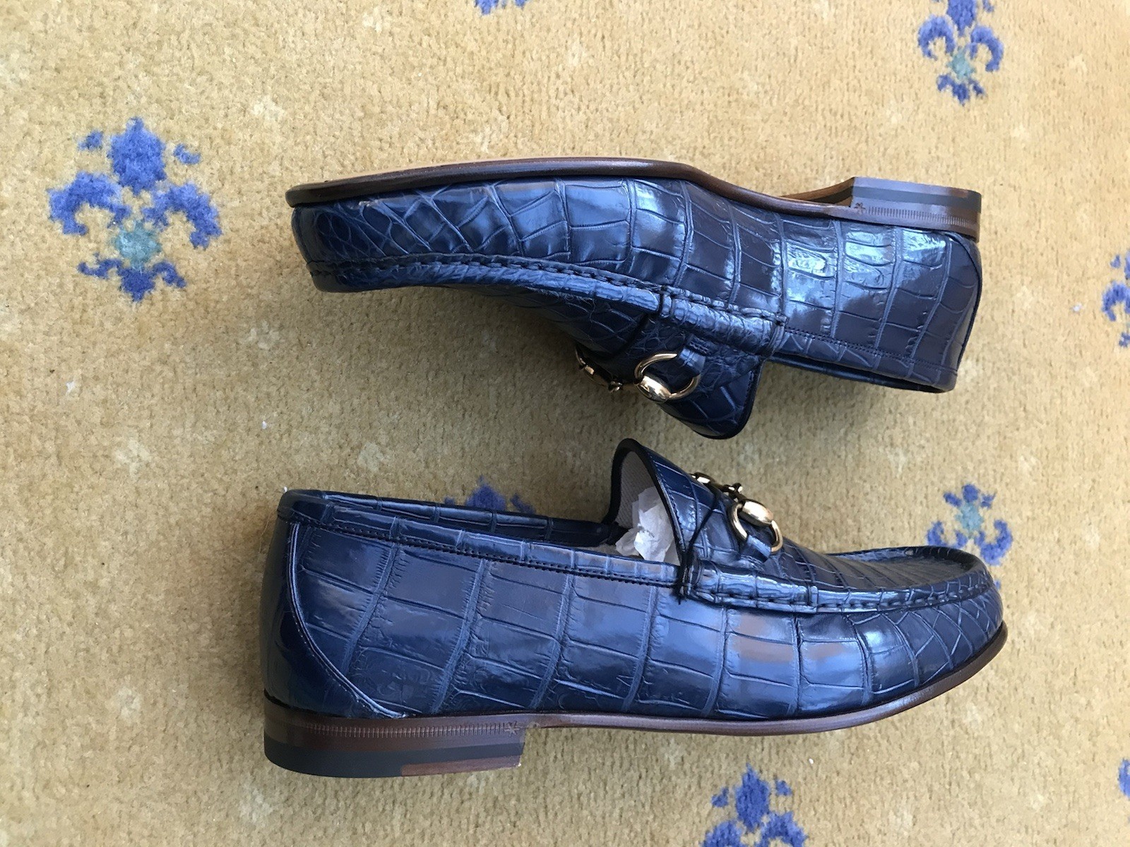 Gucci Loafers Crocodile Shoes Blue Horsebit 1953 Mens US 9 UK 8.5 EU 42.5 New image 6