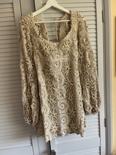 Engagement dress Embellished crochet milkmaid mini dress with blouson sleeve