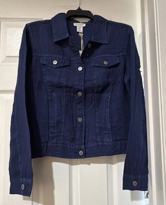 Jones New York Beacon Blue 100% Linen Trucker Jacket. Sz M. NWT!