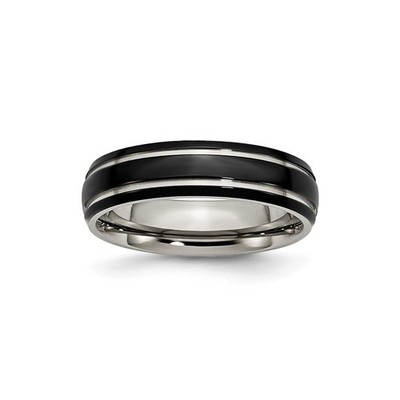 Mens 6mm Polished Titanium Grooved Black IP-Plated Wedding Band Ring