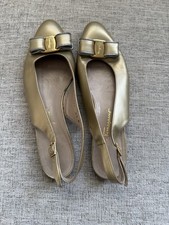 Salvatore Ferragamo Vara Bow Slingback Pumps gold leather finish 8.5
