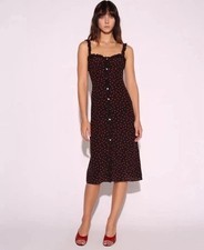 Realisation Par Dress Size M 'Juliet' Italia Dot Silk Navy Red Button Midi