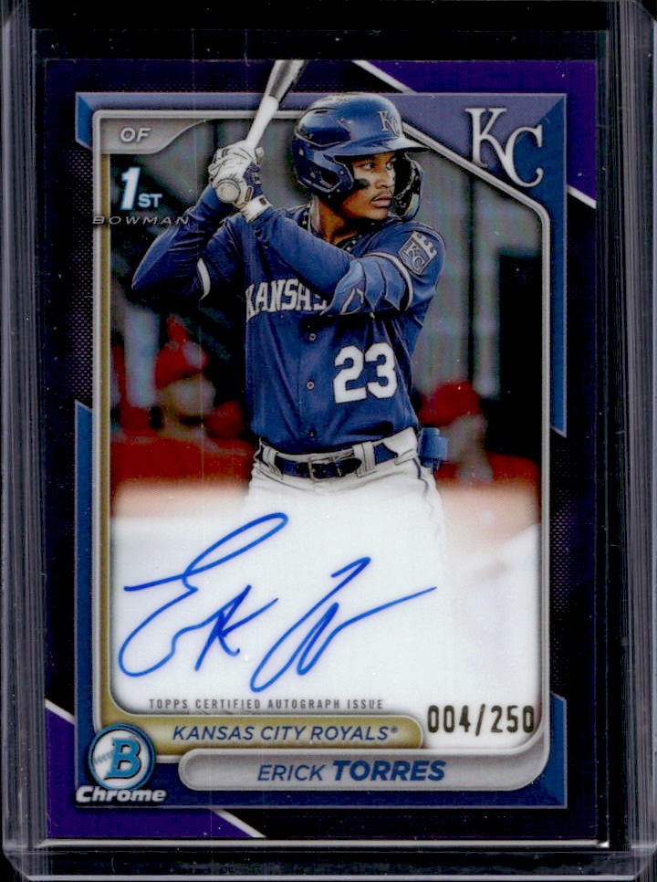 2024 Bowman Erick Torres Chrome Auto Purple Refractor 1st #4/250 Royals