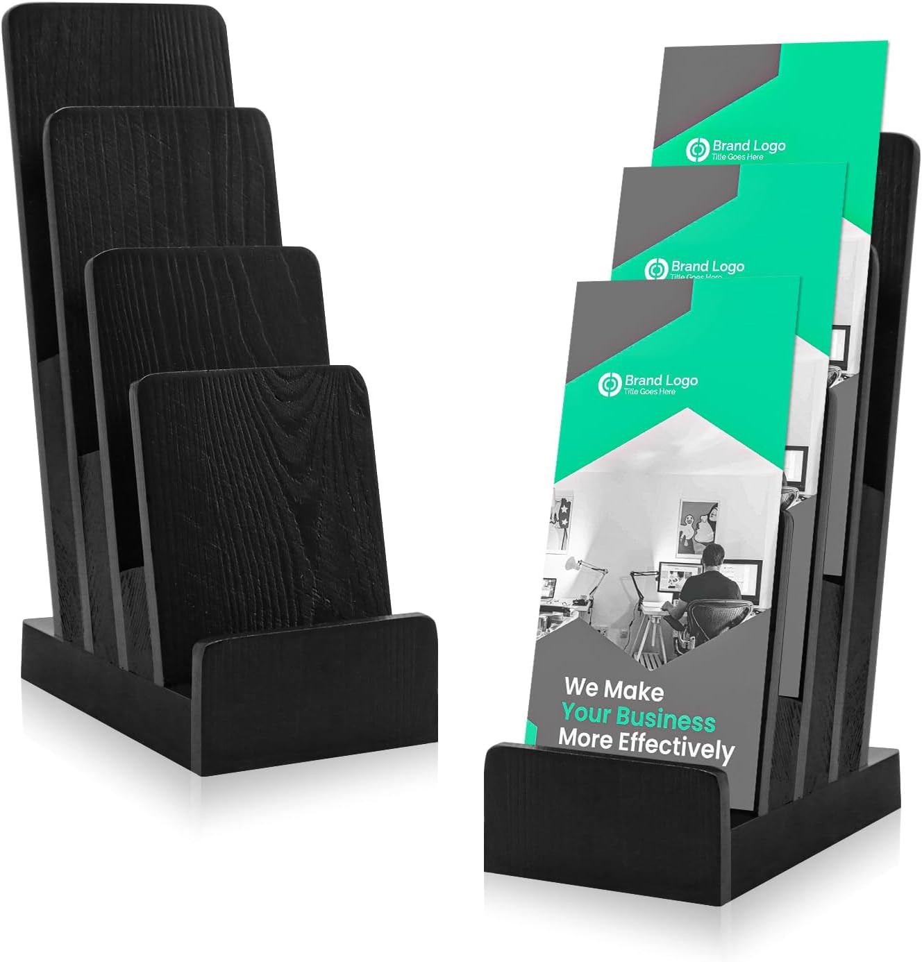 2 Pack Black Brochure Holder Wood Literature Holder 4-Tier Countertop Trifold Fl