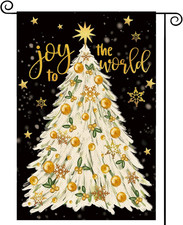 Christmas Tree Black Welcome Garden Flag 12X18 Inch Double Sided, Xmas Joy to th