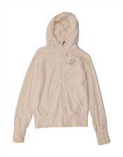 NIKE Womens Zip Hoodie Sweater UK 14 Medium White Cotton BV03