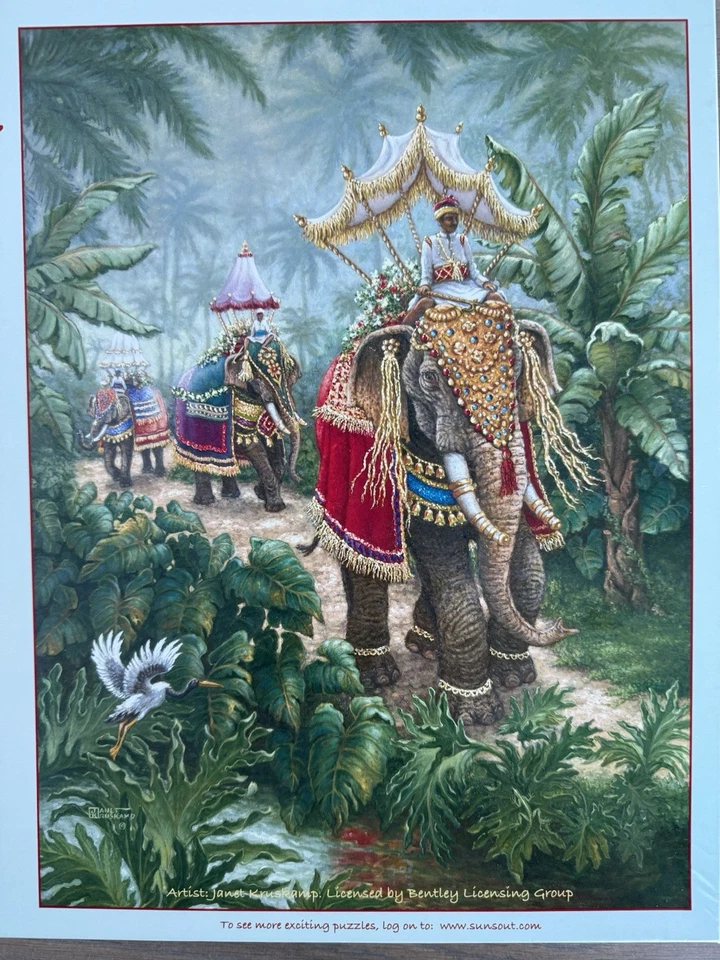 Sunsout 1000 pc Festival Bound by Janet Kruskamp Elephants India - Image 2 of 4