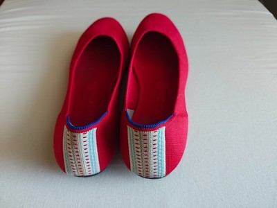 Rothy's The Flat Red Knit Ballet Flats heel accent sz9 Round Toe Slip On