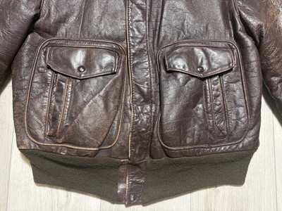 VTG 70s Leather A2 Flight Jacket Brown Distressed Patina Talon Zip