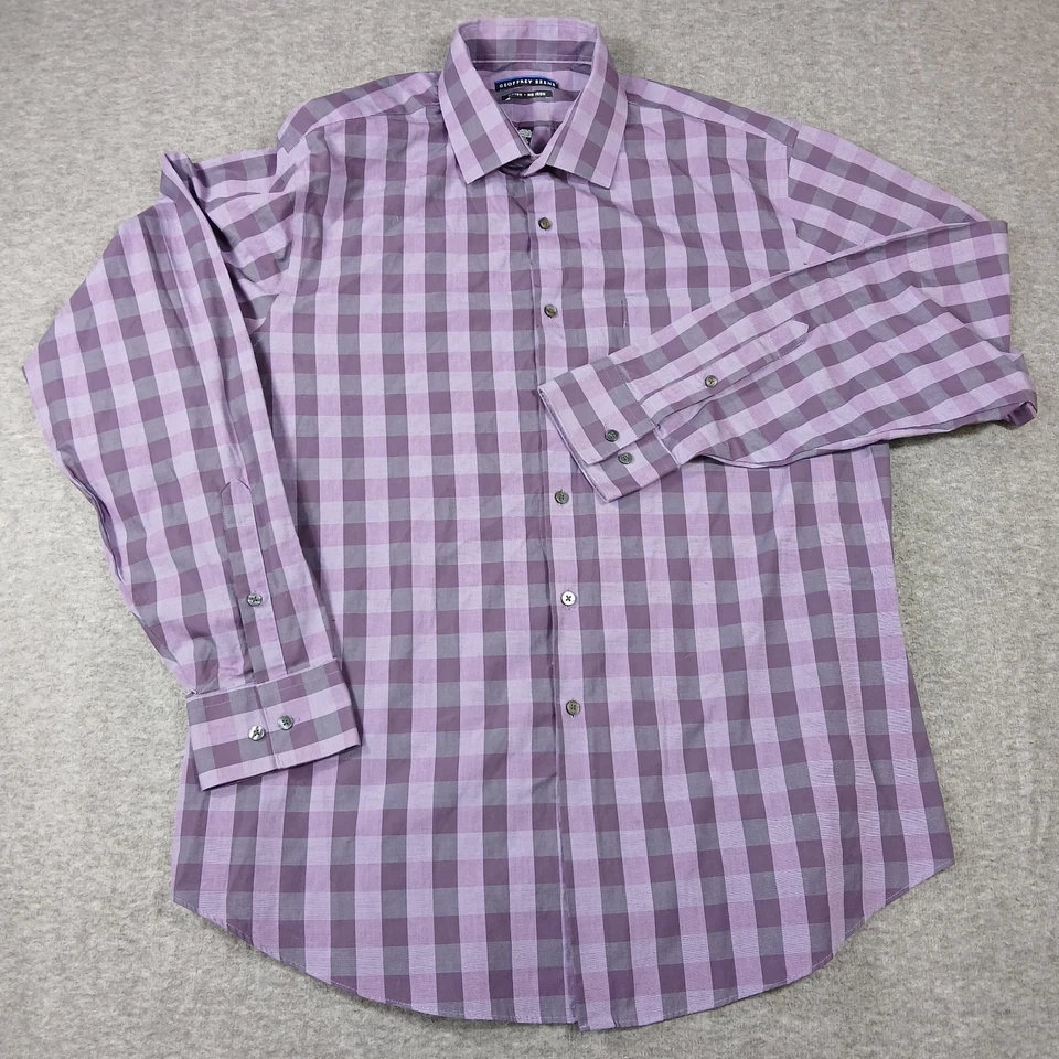 Geoffrey Beene Fitted No Iron Men's Purple Stripe Long Sleeve Shirt 17 36/37 - Image 2 of 4