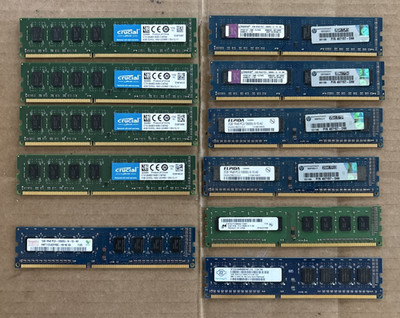Kingston 2GB Crucial 4GB Elpida Micron2GB Hynix 1GB Desktop Memory RAM LOT OF 11