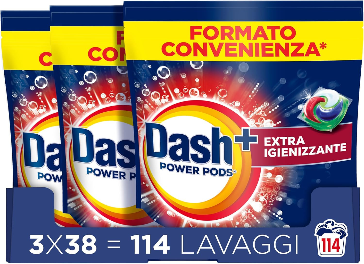 Power Pods Detersivo Lavatrice in Capsule, 114 Lavaggi (38X3) Extra Igienizzante