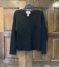 Vintage Tiara International Women  s Black Embroidered Sweater Cardigan Medium