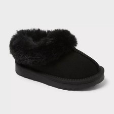 Cat & Jack Piper Faux Fur Scuff Slippers Black Stars 5T – New With Tags