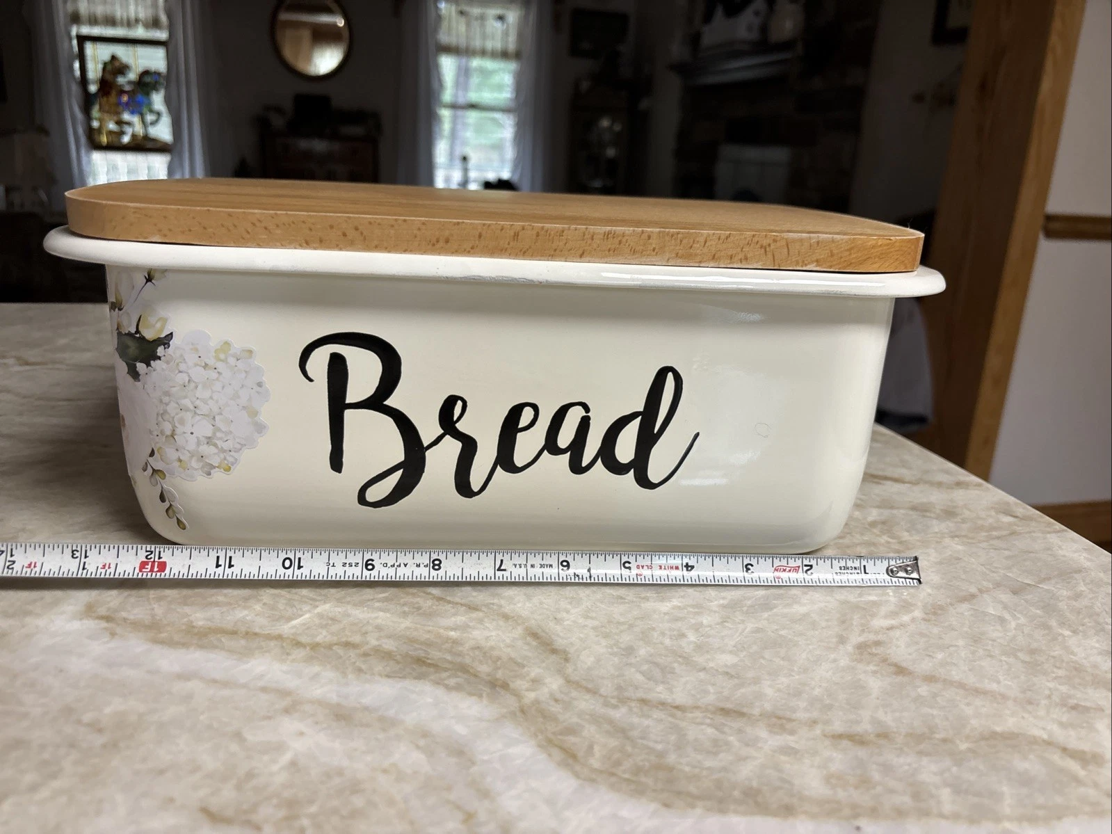 White Enamel Bread Box with Cutting Board Storage Container