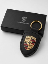 New Genuine Porsche Leather Fob Keychain Black Crest Keyring 2026 Design New Genuine Porsche Leather Fob Keychain Black Crest Keyring 2026 Design