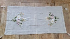 New 87cm Beige Fabric Table Runner Embroidered With Ribbon Yellow Daisy Flowers