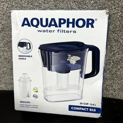 AQUAPHOR Compact 2.4 Liter Water Filter Pitcher   Dark Blue New In Box
