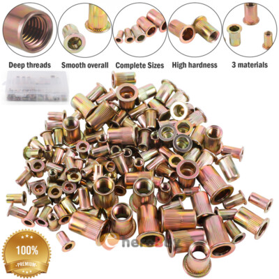 120 Pcs M4-M10 Metric Carbon Steel Rivet Nut Flat Head Threaded Insert Nutsert