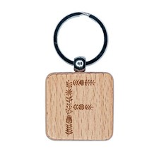 Elegant Botanical Floral Letter F Engraved Wood Square Keychain Tag Charm