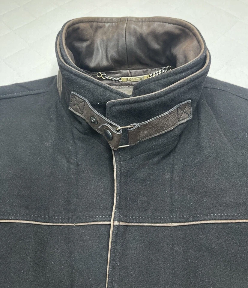 Chaqueta Paul Stuart Para Hombre Pequeña Dos Tonos Mezcla Lana Acentos Cuero Foto 4 de 4