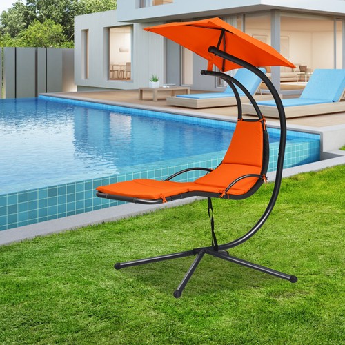 Patiojoy Patio Hanging Hammock Chaise Lounge Chair w/Canopy Cushion Orange - Picture 4 of 8