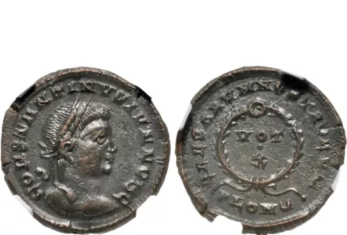 ROMAN EMPIRE. Constantine II. AD 337-340. Æ3, Sharp portrait, NGC XF