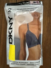 DKNY Small Ladies 2-Pk Wireless Microfiber Plunge Bra in Ink/Sand SZ 32/34 A/B