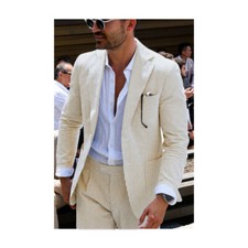 Men Seersucker Suit Striped Leisure Groom Tuxedo Party Prom Summer Beach Custom