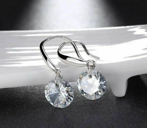 18k Gold Plated Earrings Drop Dangle Women Crystal Stud Cz Hoop White Jewelry - Image 2 of 4