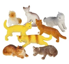 12 PLASTIC CAT FIGURES FELINE FUN PARTY GOODY BAGS TREAT BOXES CUPCAKE TOPPERS